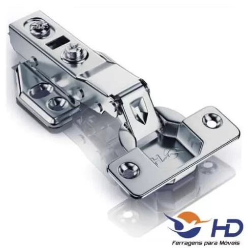 Dobradiça Curva Inox com Amortecedor Calço Click HD Ferragens