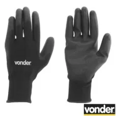 Luva e Poliéser com Poliuretano Preta Tamanho 10 PPV 1010 Vonder
