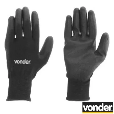 Luva e Poliéser com Poliuretano Preta Tamanho 10 PPV 1010 Vonder